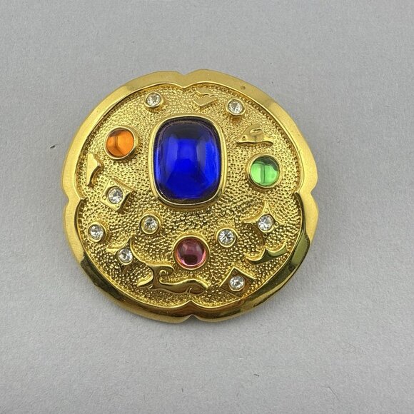 Vintage Park Lane Brooch Pendant Cabochon Multicolor Gripoix Style Medallion 2" - Picture 1 of 10